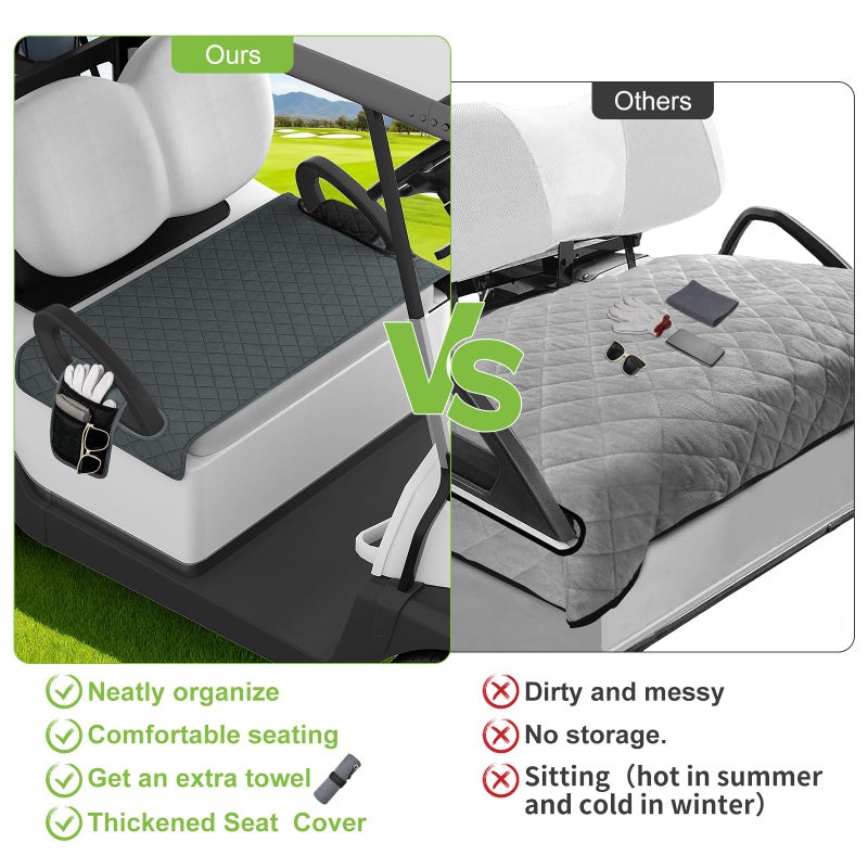 Triforde Golf Cart Seat Covers with Golf Towel , Golf Club Car seat Cover with 4 Side Pockets,100% Cotton Surface, Warm &Comfortable,Universal Fits for EZGO, Yamaha, Club Car and More 2 Person Seats (Grey) - Image 4